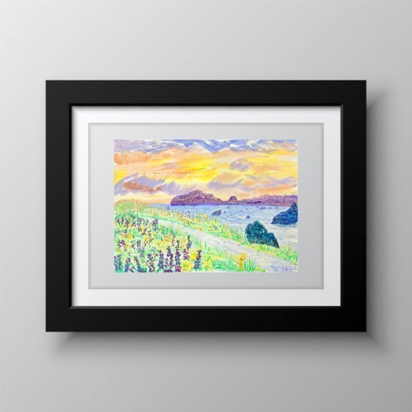 California Wall Art Beach ORIGINAL Painting Waterc - Picture 9 of 11